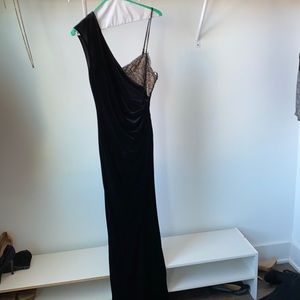 BCBG Max Azria Black Velvet & Lace Formal Gown